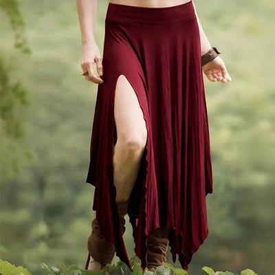 Olivenorma – Einfarbiges Midikleid mit Schlitz im Boho-Stil und Kordelzug - Rot - XXL - image 6