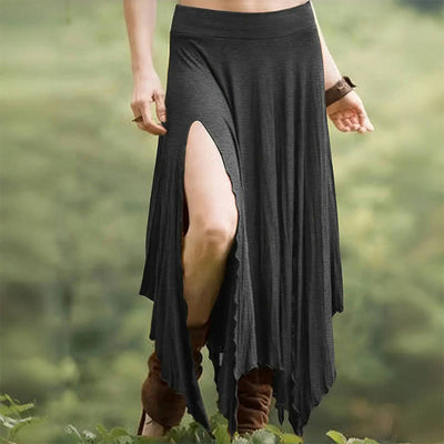 Olivenorma – Einfarbiges Midikleid mit Schlitz im Boho-Stil und Kordelzug - Grau - XXL - image 11