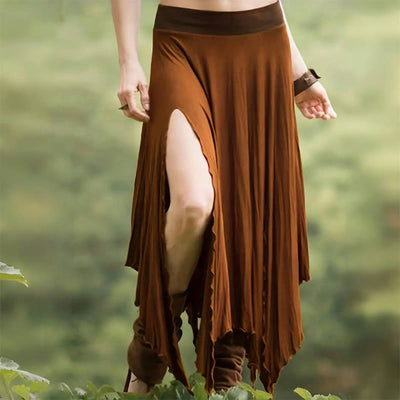 Olivenorma – Einfarbiges Midikleid mit Schlitz im Boho-Stil und Kordelzug - Peru - XXL - image 1