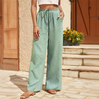 Olivenorma Einfarbige, elastische Damen-Baggy-Hose aus Leinen mit mittlerer Taille und Taschen - Grün - L - image 4