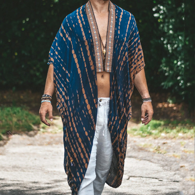 Olivenorma Herren-Strandmantel mit offener Vorderseite, lockerer Schnitt - Blau - 4XL - image 5
