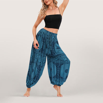 Olivenorma Flowy Boho Print Damen Haremshose mit elastischer Taille