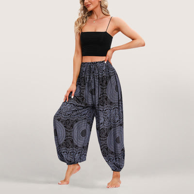 Olivenorma Flowy Boho Print Damen Haremshose mit elastischer Taille