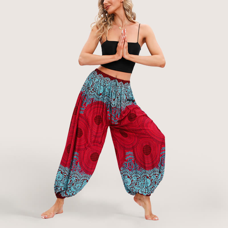 Olivenorma Vibrant Boho Mandala Damen Haremshose mit elastischer Taille