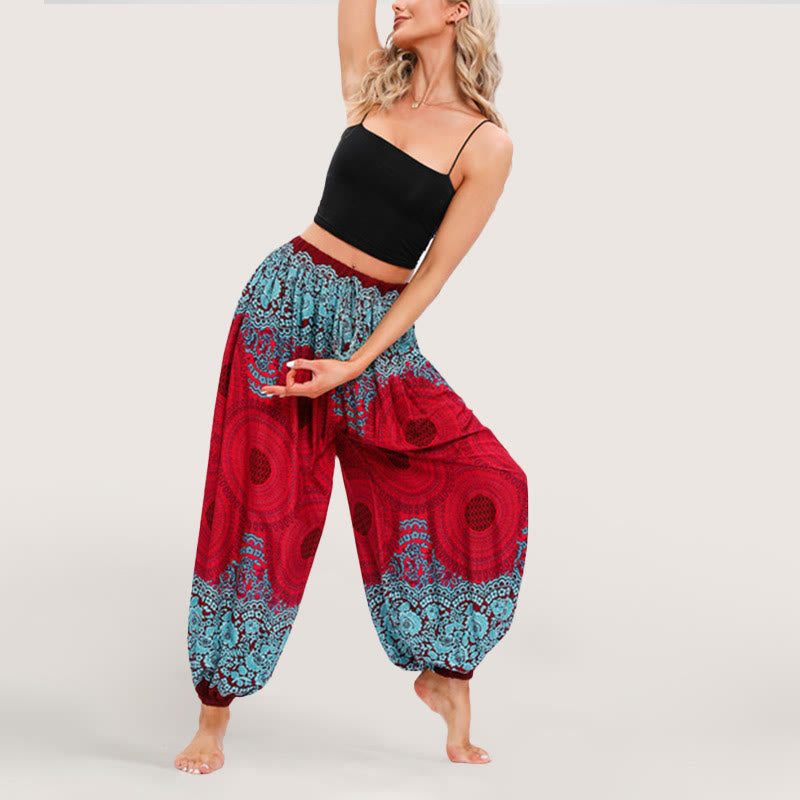 Olivenorma Vibrant Boho Mandala Damen Haremshose mit elastischer Taille