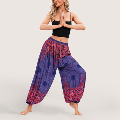 Olivenorma Vibrant Boho Mandala Damen Haremshose mit elastischer Taille