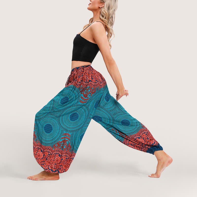 Olivenorma Vibrant Boho Mandala Damen Haremshose mit elastischer Taille
