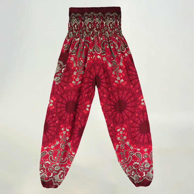 Olivenorma Damen-Haremshose aus Viskose mit Mandala-Schneeflocken-Print und elastischer Taille