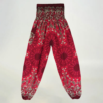 Olivenorma Damen-Haremshose aus Viskose mit Mandala-Schneeflocken-Print und elastischer Taille