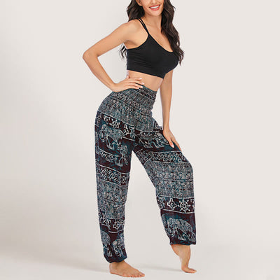 Olivenorma Elefanten-Yogahose aus Viskose, Haremshose für Damen mit elastischer Taille