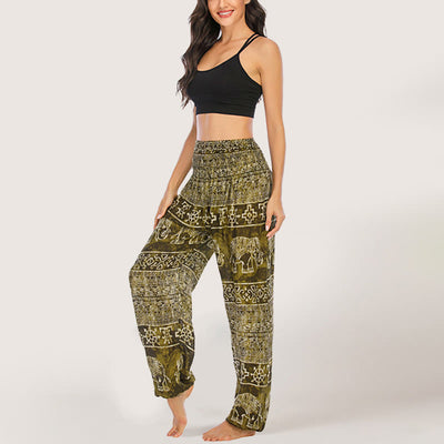 Olivenorma Elefanten-Yogahose aus Viskose, Haremshose für Damen mit elastischer Taille