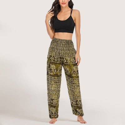 Olivenorma Elefanten-Yogahose aus Viskose, Haremshose für Damen mit elastischer Taille
