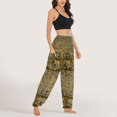 Olivenorma Elefanten-Yogahose aus Viskose, Haremshose für Damen mit elastischer Taille