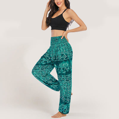 Olivenorma Elefanten-Yogahose aus Viskose, Haremshose für Damen mit elastischer Taille