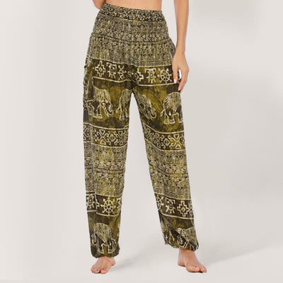 Olivenorma Elefanten-Yogahose aus Viskose, Haremshose für Damen mit elastischer Taille
