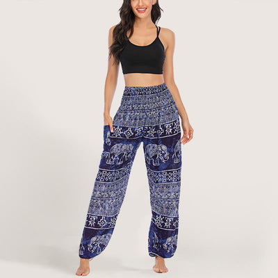 Olivenorma Elefanten-Yogahose aus Viskose, Haremshose für Damen mit elastischer Taille