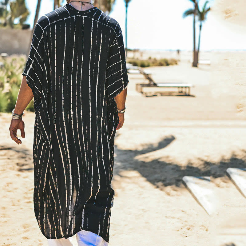 Olivenorma Herren-Strandcardigan, locker, schwarz/weiß gestreift - image 4