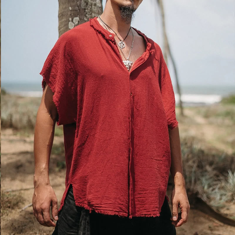 Olivenorma Herren-Hemden mit einfarbigem, lässigem Button-Down-Shirt und kurzen Ärmeln für den Sommer - Rot - 3XL - image 4