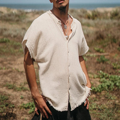 Olivenorma Herren-Hemden mit einfarbigem, lässigem Button-Down-Shirt und kurzen Ärmeln für den Sommer - Weiß - 3XL - image 1