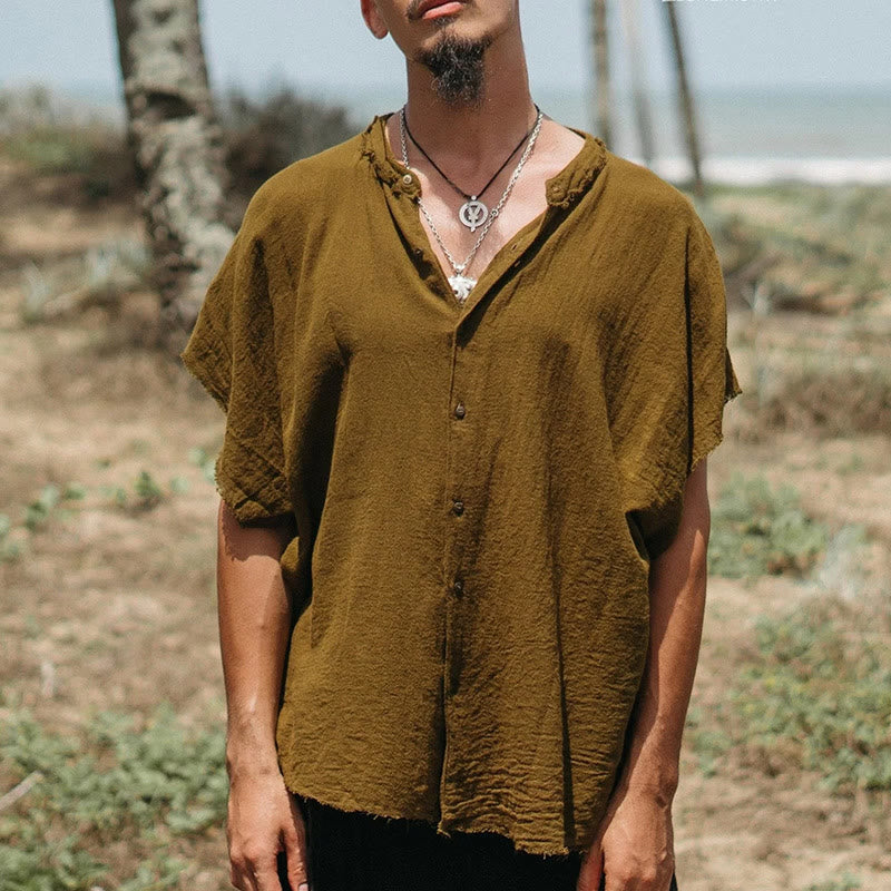 Olivenorma Herren-Hemden mit einfarbigem, lässigem Button-Down-Shirt und kurzen Ärmeln für den Sommer - Braun - 3XL - image 3