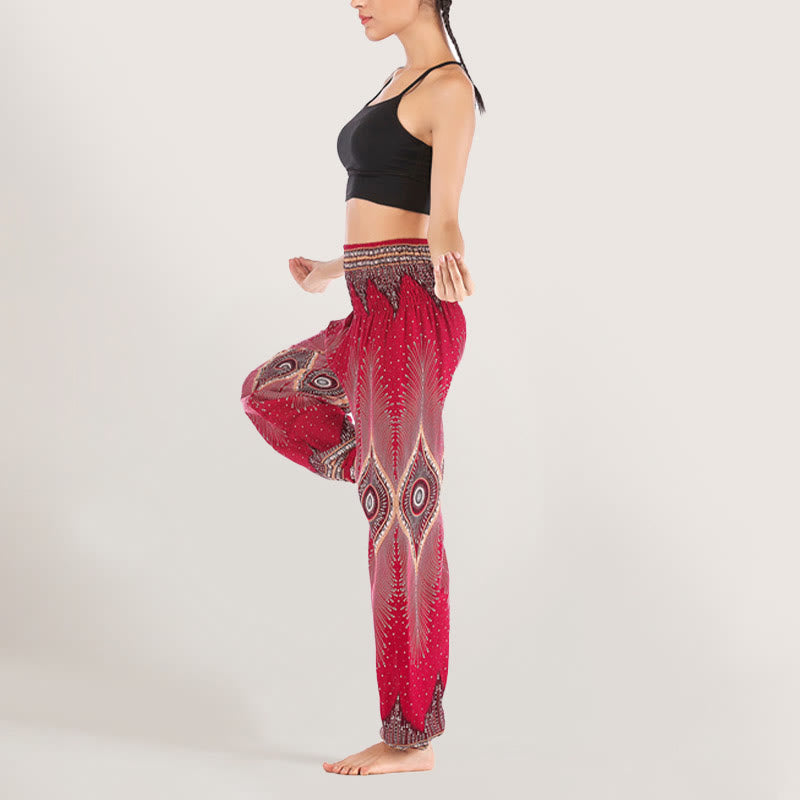 Olivenorma Boho Mandala Viskose Damen Haremshose mit elastischer Taille