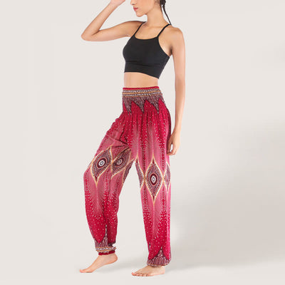 Olivenorma Boho Mandala Viskose Damen Haremshose mit elastischer Taille