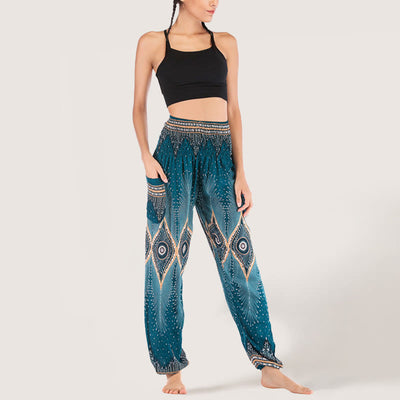 Olivenorma Boho Mandala Viskose Damen Haremshose mit elastischer Taille
