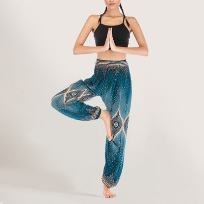 Olivenorma Boho Mandala Viskose Damen Haremshose mit elastischer Taille