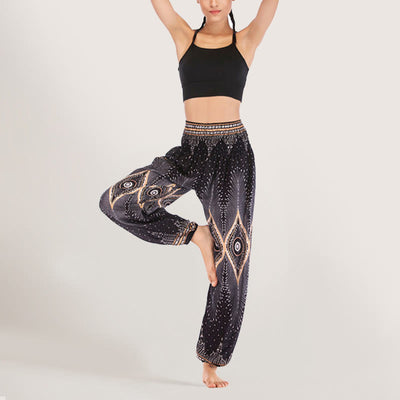 Olivenorma Boho Mandala Viskose Damen Haremshose mit elastischer Taille