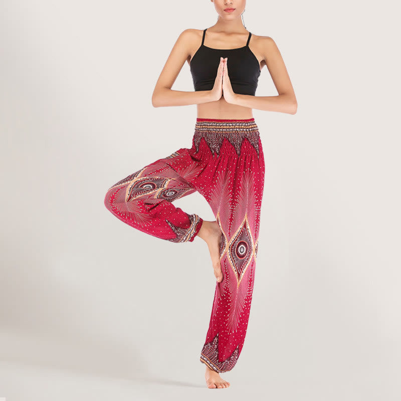 Olivenorma Boho Mandala Viskose Damen Haremshose mit elastischer Taille
