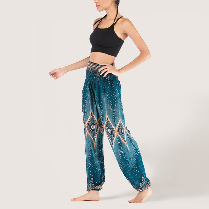 Olivenorma Boho Mandala Viskose Damen Haremshose mit elastischer Taille