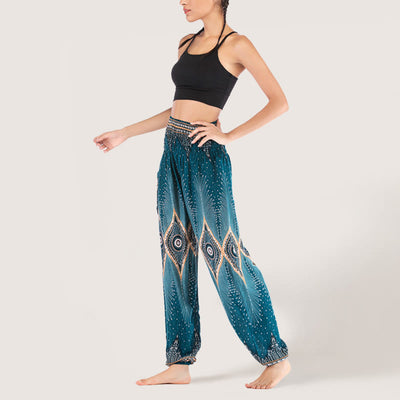 Olivenorma Boho Mandala Viskose Damen Haremshose mit elastischer Taille