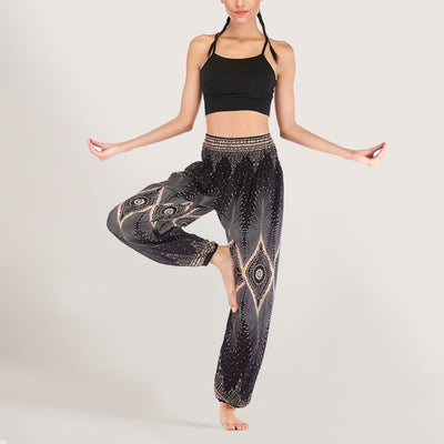 Olivenorma Boho Mandala Viskose Damen Haremshose mit elastischer Taille