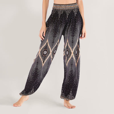 Olivenorma Boho Mandala Viskose Damen Haremshose mit elastischer Taille