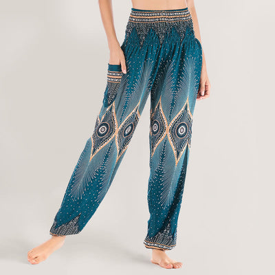 Olivenorma Boho Mandala Viskose Damen Haremshose mit elastischer Taille