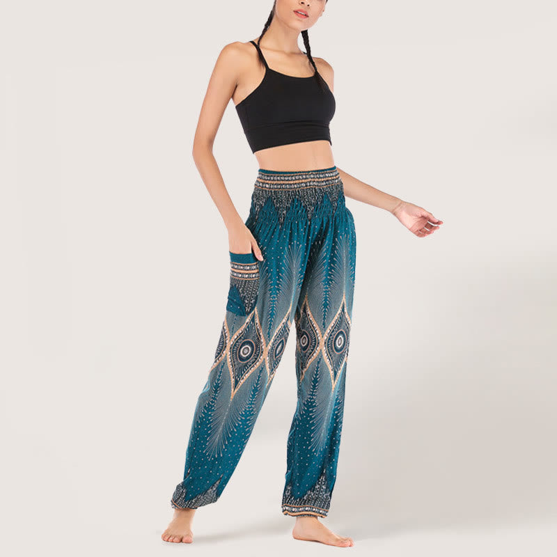 Olivenorma Boho Mandala Viskose Damen Haremshose mit elastischer Taille