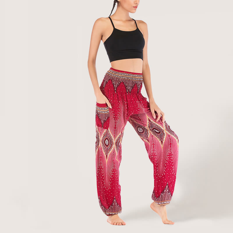 Olivenorma Boho Mandala Viskose Damen Haremshose mit elastischer Taille