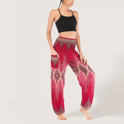Olivenorma Boho Mandala Viskose Damen Haremshose mit elastischer Taille