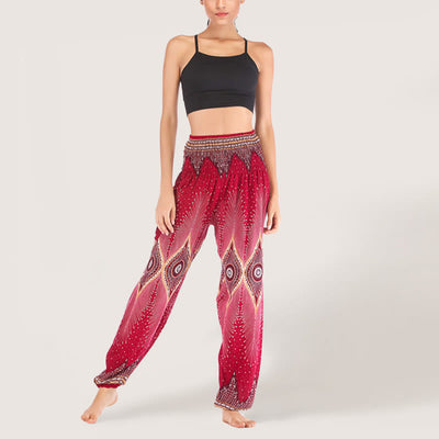 Olivenorma Boho Mandala Viskose Damen Haremshose mit elastischer Taille