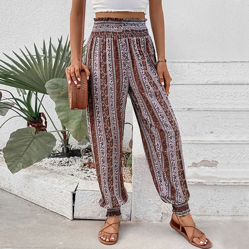 Olivenorma Boho-Haremshose aus Viskose mit Streifen