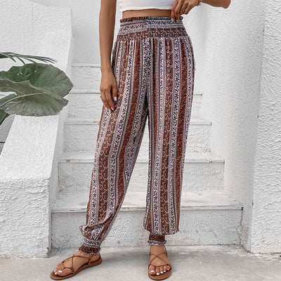 Olivenorma Boho-Haremshose aus Viskose mit Streifen