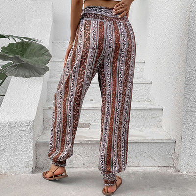 Olivenorma Boho-Haremshose aus Viskose mit Streifen