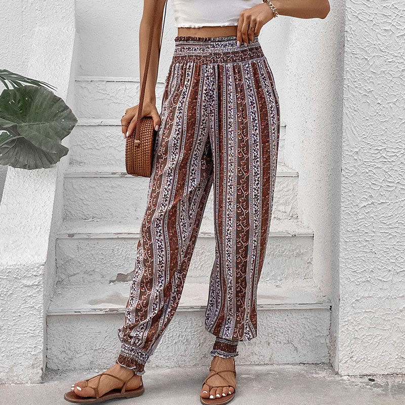 Olivenorma Boho-Haremshose aus Viskose mit Streifen
