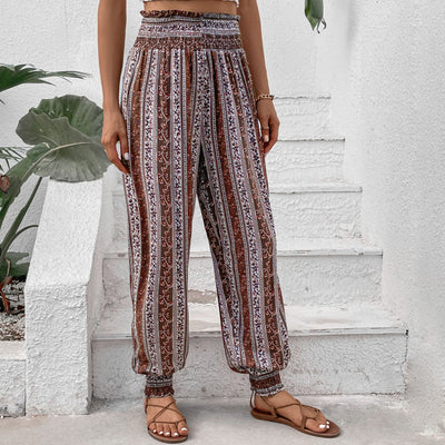Olivenorma Boho-Haremshose aus Viskose mit Streifen