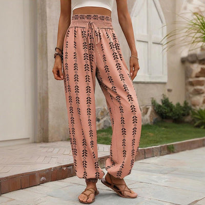 Olivenorma – Haremshose aus Polyester mit fließendem Print