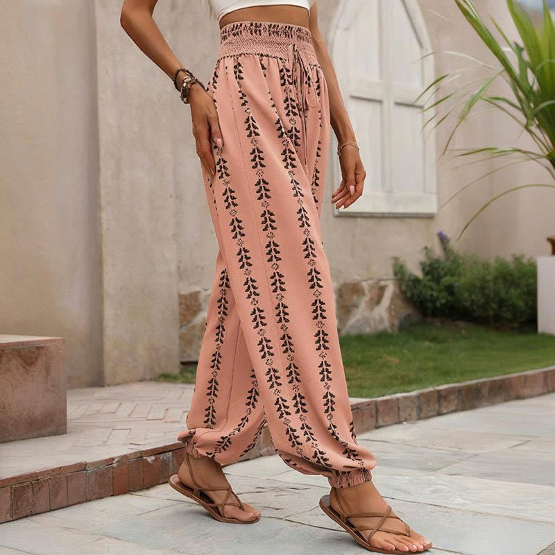 Olivenorma – Haremshose aus Polyester mit fließendem Print