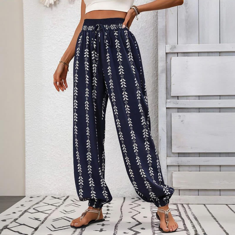 Olivenorma – Haremshose aus Polyester mit fließendem Print