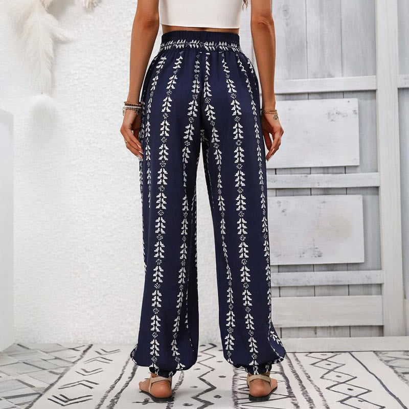 Olivenorma – Haremshose aus Polyester mit fließendem Print