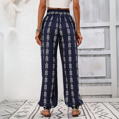 Olivenorma – Haremshose aus Polyester mit fließendem Print