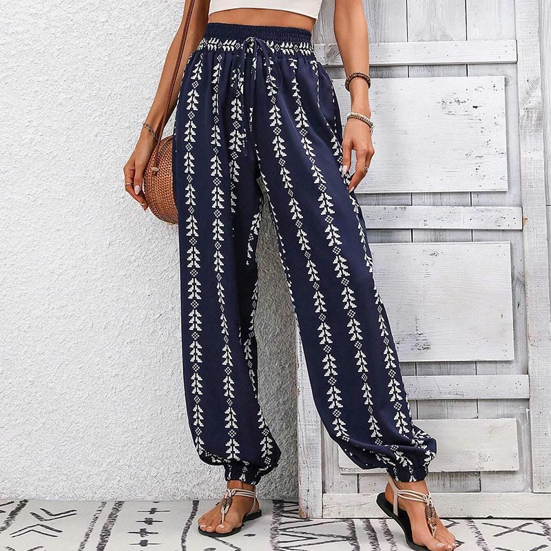 Olivenorma – Haremshose aus Polyester mit fließendem Print